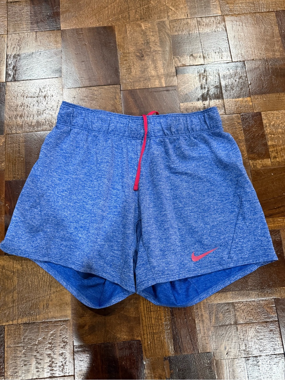 Nike Blue Dri-FIT Athletic Shorts with Pink Swoosh and Roll down Option